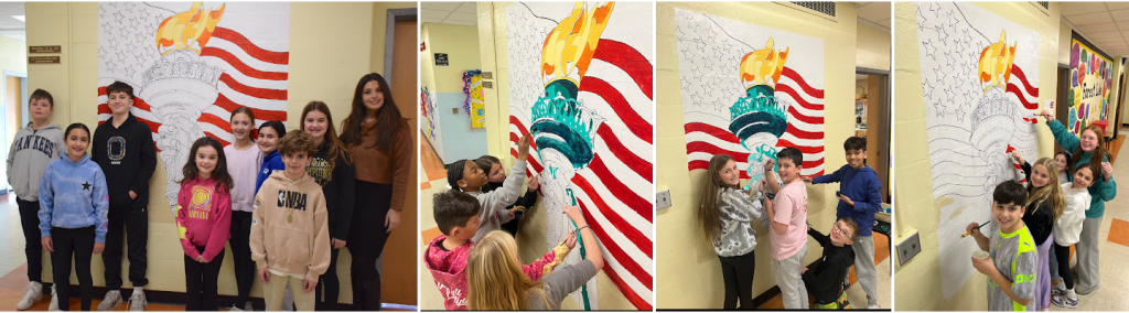 group of photos of kids painting on the wall